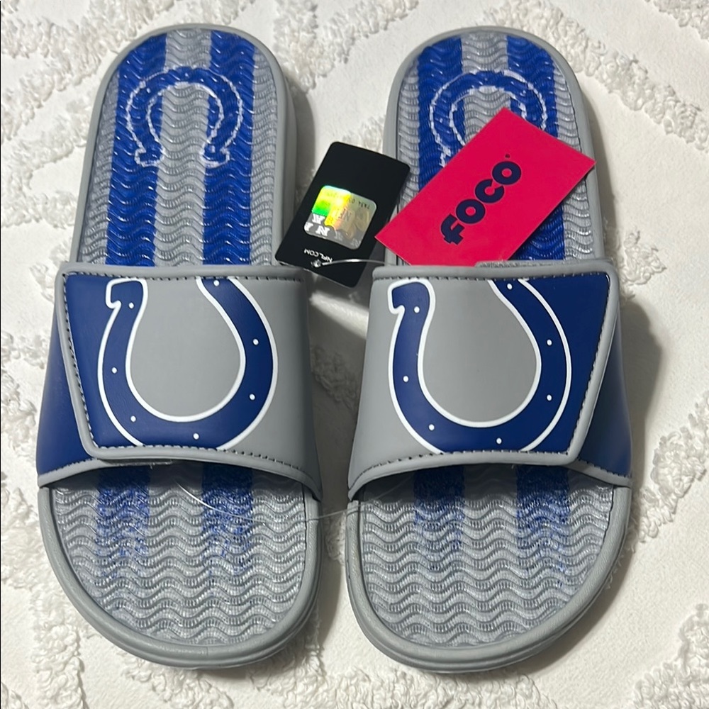 Blue and Gray Slide Sandals